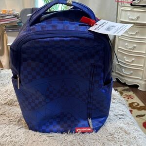 Sprayground Blue Navy Checkerboard Shark Backpack